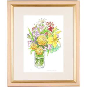 百合 絵画 コスモス 花 版画 シルクスクリーン ジークレー 吉岡浩太郎