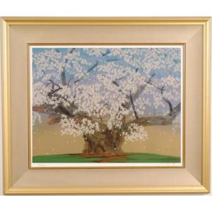 中島千波 淡墨桜 桜 絵画 和風 岐阜県本巣市根尾 日本画家 インテリア リトグラフ 版画 コレクション プレゼント 新築祝い 開店祝い 新品額付き｜agmotokawa