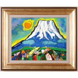 絹谷幸二、日月松桜富嶽、希少な額装用画集より、新品高級額装付、状態良好 絹谷幸二、日月松桜富嶽、希少な額装用画集より、新品高級額装