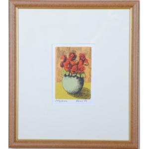花 絵画 静物画 絵 リトグラフ 版画 アンドレ・アングル 「青い花瓶の