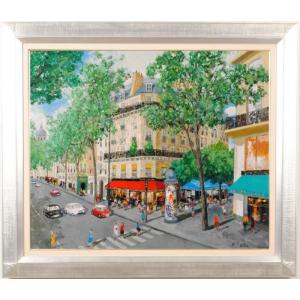 パリ 絵画 風景画 フランス 油絵 油彩画 斉藤要 「カフェのある通り」 額付きの商品画像