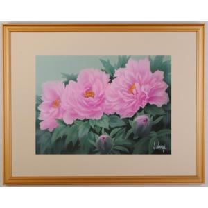 花 絵画 菖蒲 和風 油絵 油彩画 増本憲樹 「安穏への祈り」 額付き