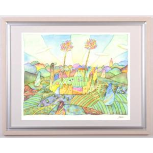イタリア 風景画 絵画 水彩画 藤森悠二 「ローマ・ボルゲーゼ宮」 額