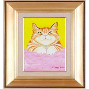 猫 絵画 黒猫 三日月 アクリルガッシュ 香月和夫 「月猫」 額付き