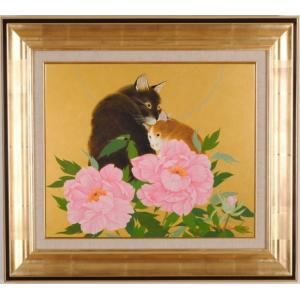 猫 絵画 白猫 油絵 油彩画 高橋伸子 「決定権」 額付き : アート