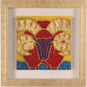 佐藤晋伍 「 金運大昇鯉 」 日本画 色紙絵 ( 木製額縁付き ) 絵画 風水