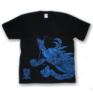 羽水 手描きTシャツ BLUE DRAGON 半袖 長袖 メンズ レディース 和柄 綿100％｜agogo55