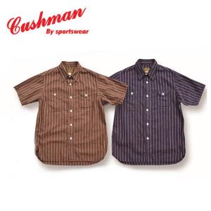 クッシュマン C/L ストライプワークシャツ CUSHMAN  半袖シャツ コットン86％ リネン14％ 25451｜agogo55