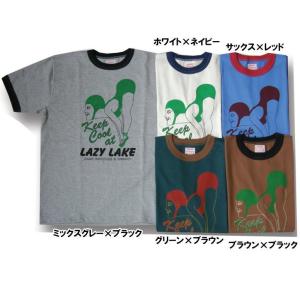 クッシュマン（CUSHMAN）３０天竺リンガーTee　 LAZY LAKE　 半袖Ｔシャツ コットン100％ 綿 26081｜agogo55