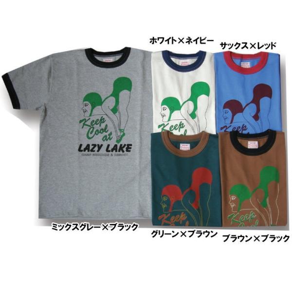 クッシュマン（CUSHMAN）３０天竺リンガーTee　 LAZY LAKE　 半袖Ｔシャツ コットン...