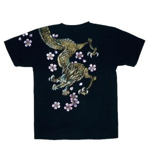 羽水 手描きTシャツ 桜と龍のTシャツ 半袖 長袖 メンズ レディース 和柄 綿100％｜agogo55