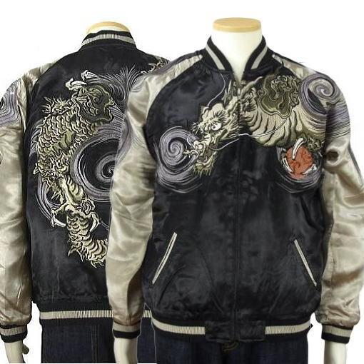 【花旅楽団】渦龍柄 刺繍スカジャン【SCRIPT】メンズ レディース　リバーシブル　和柄 刺繍