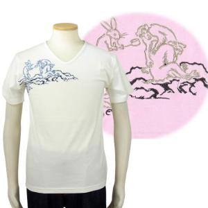 花旅楽団 鳥獣戯画刺繍半袖Tシャツ  SCRIPT メンズ　レディース 綿100％  和柄 ST-663｜agogo55