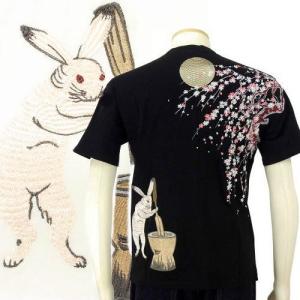 【花旅楽団】 桜と兎柄刺繍 半袖Tシャツ  【SCRIPT】メンズ＆レディース 和柄｜agogo55