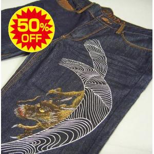 インフィニティー 和柄 デニムパンツ 鶴と菊 刺繍 INFINITY