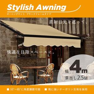 オーニングテント 幅4m×張出2.5m 黒フレーム 手動