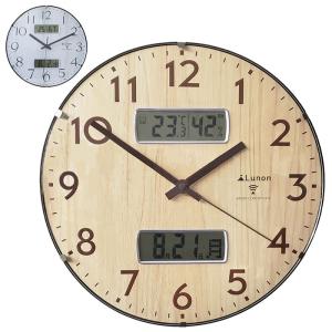 壁掛け電波時計 ホワイト 直径33cm FX-7135 デジタル アナログ 湿度