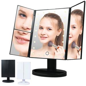 LEDミラー 卓上ミラー 24灯LED 三面鏡 3面鏡 卓上 LED