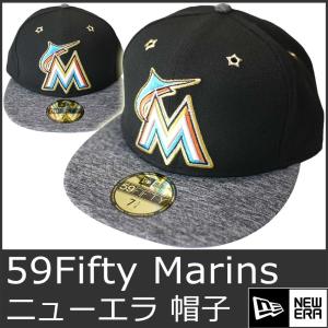 ニューエラ キャップ メンズ 帽子 マイアミ マーリンズ 黒 メジャーリーグ NEW ERA 59Fifty MLB Miami Marlins 9013｜ai-na