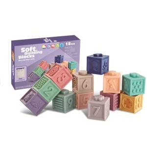 やわらかい 積み木 ブロック12個セット おもちゃ 数字 パズル 型はめ はめこみ 形合わせ あかちゃん 知育玩具 国内輸入安全試験合格済