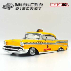 1/24 ミニカー 1957 CHEVY BEL AIR TAXI DEADPOOL イエロー リアルデイトンカスタム 1957年 57年 デッドプール タクシー CHEVROLET シェビー ジャダトイズ社製｜aicamu