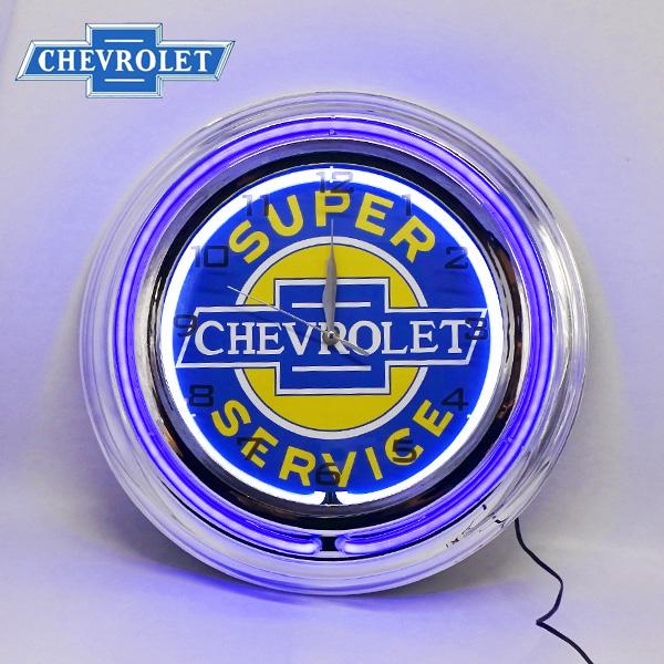 CHEVROLET ネオンクロック ブルー イエロー シボレー ボウタイ ロゴ ネオン NEON C...