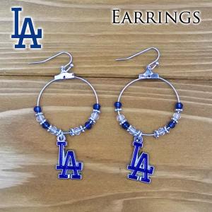 ドジャース ゆらゆら ピアス フープ ビーズ アクセサリー おしゃれ ロゴ ブルー MLB dodgers LA LOS ANGELES ロサンゼルス ローライダー 大谷翔平 アメリカ｜aicamu