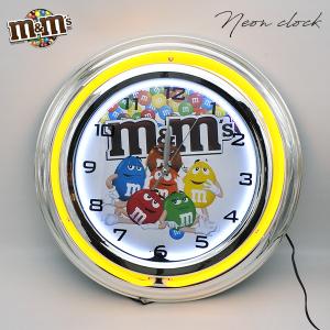 m&m's ネオンクロック イエロー ロゴ ネオン NEON CLOCK エムアンドエムズ m&ms エムアンドエム キャラクター かわいい 時計 壁掛け おしゃれ ネオン管｜aicamu