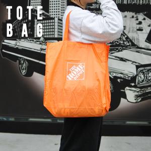 HOMEDEPOT エコバッグ ホームデポ オレンジ オリジナル ロゴ ショッピング トート バッグ バック かばん マチあり コンパクト 折りたたみ 肩掛け アメリカ 雑貨｜aicamu