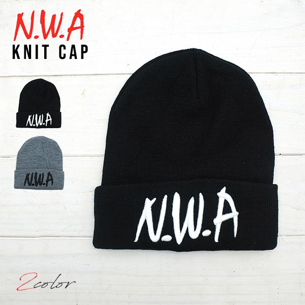 N.W.A ニットキャップ ニット帽 全2色 ブラック グレー ビーニーキャップ 帽子 Compto...