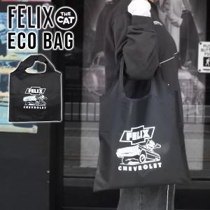フィリックス シボレー エコバッグ ブラック ショッピングバッグ FELIX THE CAT CHEVROLET かばん バッグ ナイロン コンパクト 収納 買い物 ショッピング 旅行｜aicamu