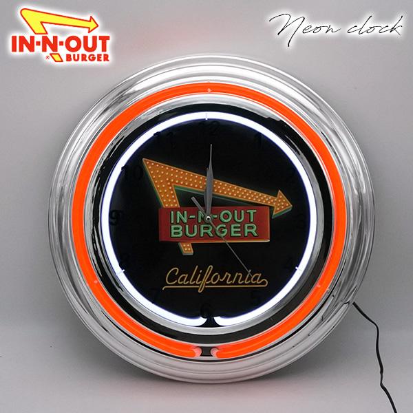時計 壁掛け ネオンクロック インナウトバーガー ホワイト レッド ネオン おしゃれ ネオン管 ガレ...