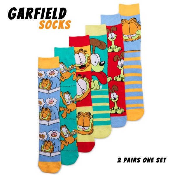 ガーフィールド 靴下 2足1セット 3種類 ソックス 大人用 メンズ 男性 女性 長靴下 キャラクタ...