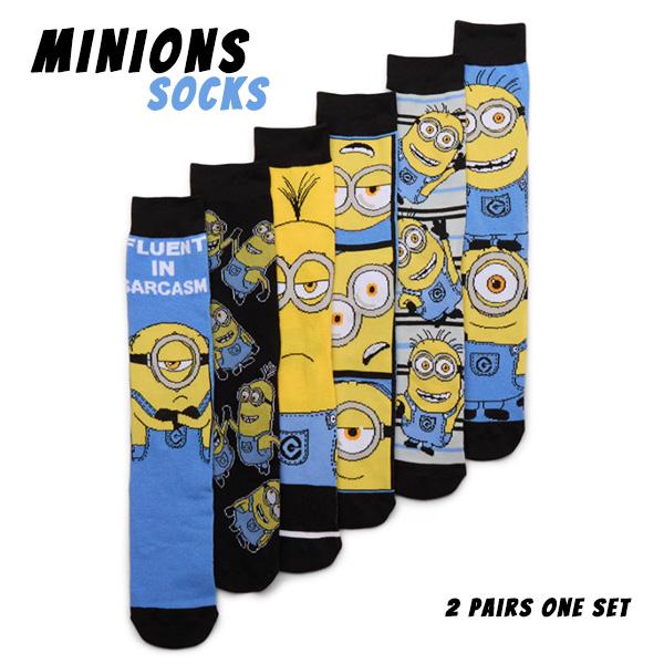 ミニオンズ 靴下 2足1セット 3種類 MINIONS ソックス 大人用 メンズ 男性 女性 長靴下...