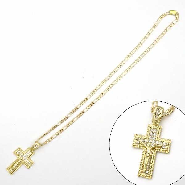 キリスト クロス チャーム ネックレス ゴールド ラインストーン 十字架 平型チェーン アクセサリー...