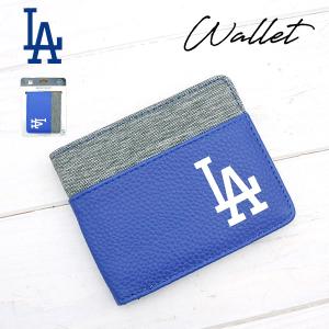 ドジャース 二つ折り財布 ウォレット 財布 MLB dodgers LA LOS ANGELES ロサンゼルス ロゴ コンパクト ブルー グレー プレゼント シンプル アメリカ 雑貨｜aicamu