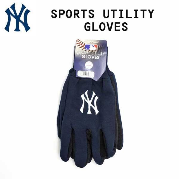 ヤンキース グローブ 滑り止め付手袋 刺繍 MLB NEW YORK YANKEES ネイビー ブラ...