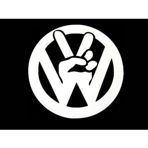 ステッカー volkswagen ピースサイン 大 全6色 ホワイト レッド ブラック ブルー イエロー オレンジ パロディー VW フォルクスワーゲン ロゴ 車 アメリカ 雑貨｜aicamu