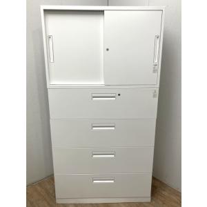 ■中古品■ コクヨ 4段ラテラル・引違い上下書庫 エディアシリーズ 上段BWUH-H229SAWNN/下段BWU-L5A59SAWNN 上2022・下2025年製 ※本体・ベースにキズ有