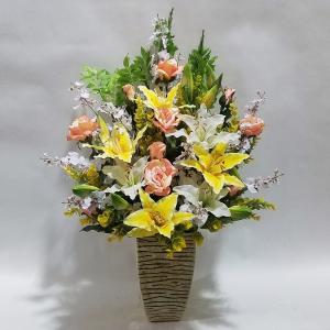 百合赤系MIX（造花）（切子花瓶付）（含36輪付）・光触媒・約高100