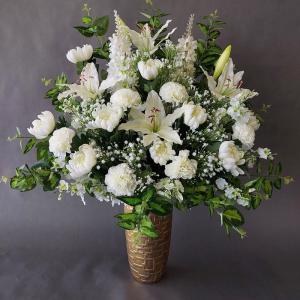 仏花白仕上デルヒィ＆白菊・（造花） 高80cm×幅50cm 光触媒 : アイ