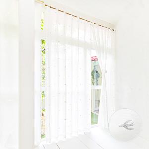 レースカーテン オーダーカーテン／生地サンプル／つばめと星柄がシルバーとゴールドの糸で刺繍された遮像レースカーテン「スワロー」