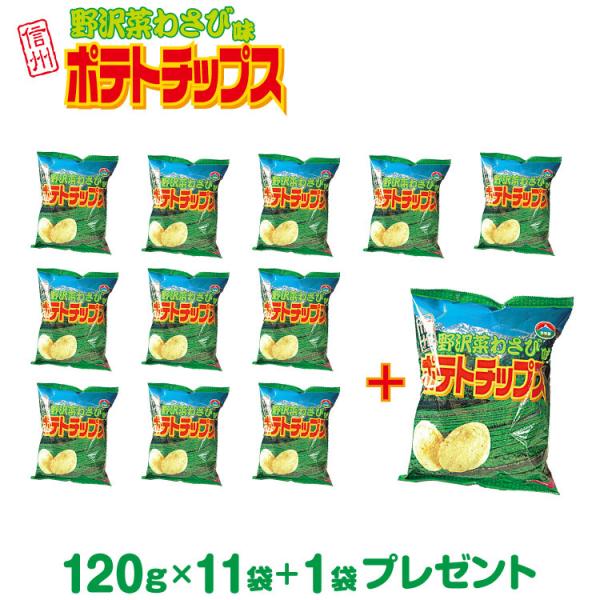 野沢菜わさびポテトチップス　11袋セット+1袋プレゼント ポテトチップス 野沢菜 わさび ポテチ ご...