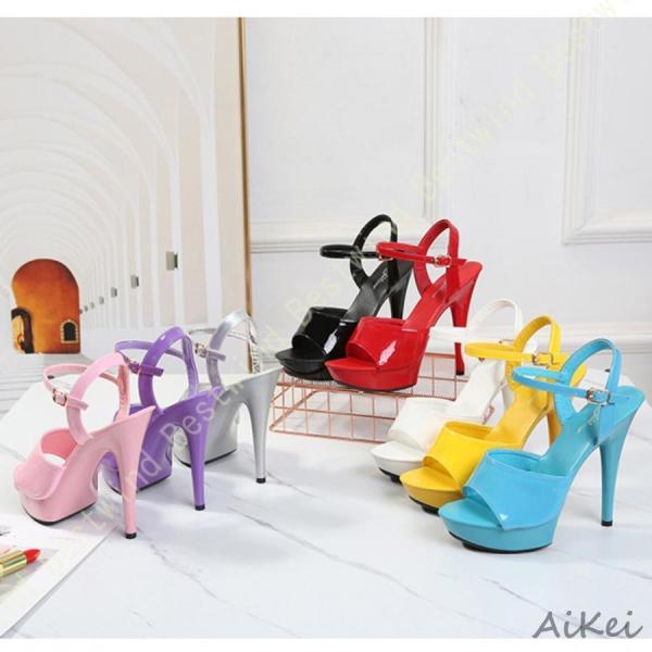 13cmヒール サンダル レディース ハイヒール オープントゥ 滑り止め 安定感 歩きやすい 疲れに...