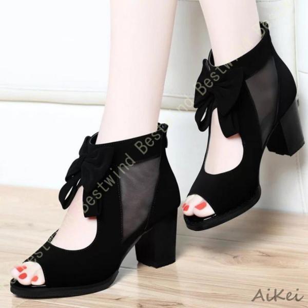 サマーブーツ パンプス ファッションサンダル レディース ハイヒール メッシュ ハイヒール パンプス...