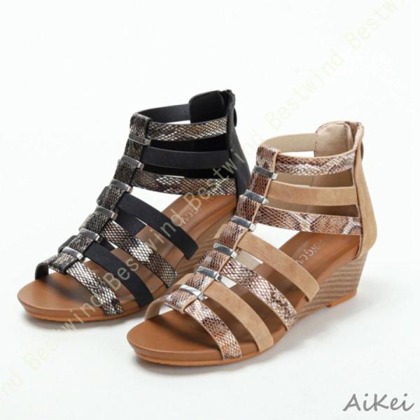 サンダル レディース ヒール 5cm 歩きやすい 厚底 バックジッパー ローヒール 婦人靴 カジュア...