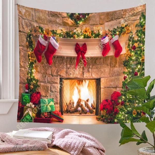 タペストリー クリスマス パーティー 飾り 北欧 暖炉 祝い メリークリスマス 飾り付け インテリア...