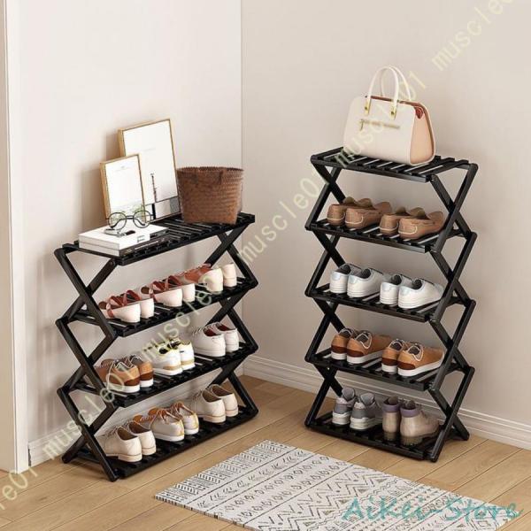 シューズラック スリム 狭い 折りたたみ式シューズラック 組立不要 竹製ラック 大容量 靴棚 安定 ...