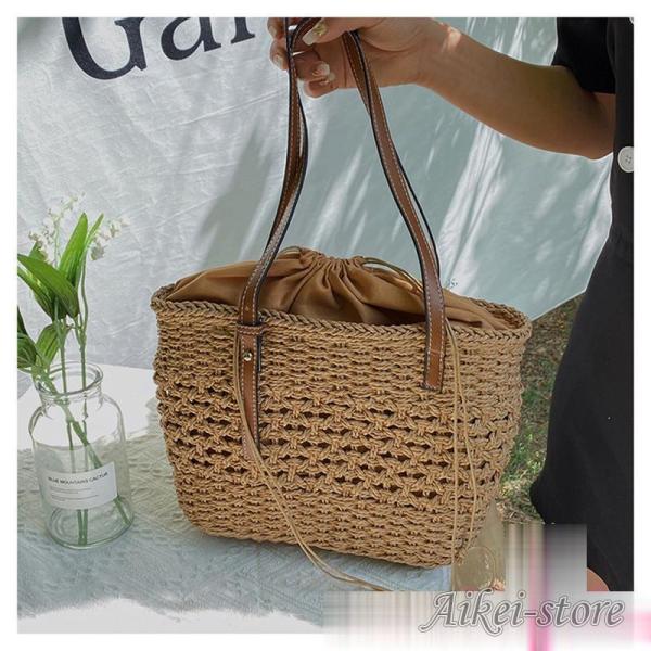トートバッグ カゴバッグ レディース バッグ 夏 草編みバッグ 軽い かわいい おしゃれ 手編み ビ...