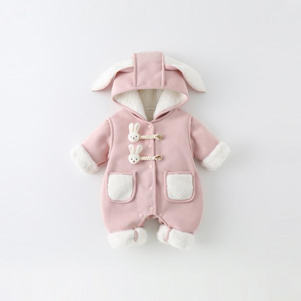 長袖 ロンパース 防寒着 つなぎ 秋冬　新生児 幼児  かわいい  ボア付き カバーオール  女の子...